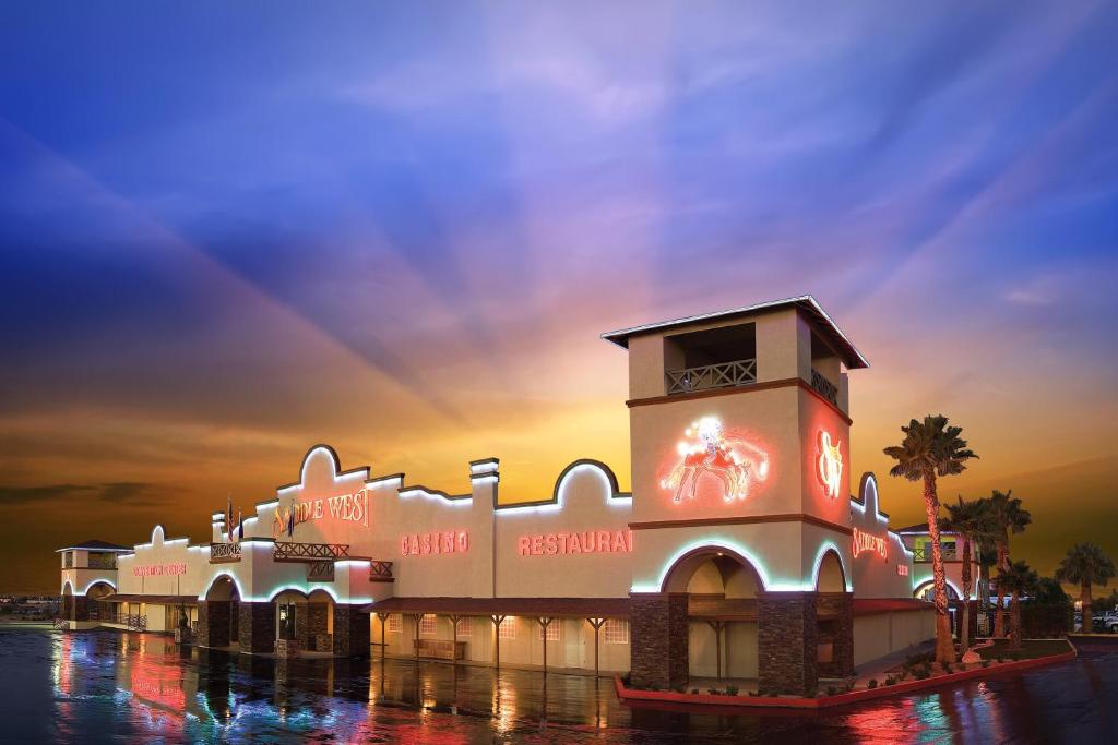 casino and restaurant building at night background